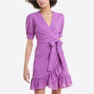 Draper James Eyelet Reba Wrap Dress in Purple lilac with ruffles size 2 NWT